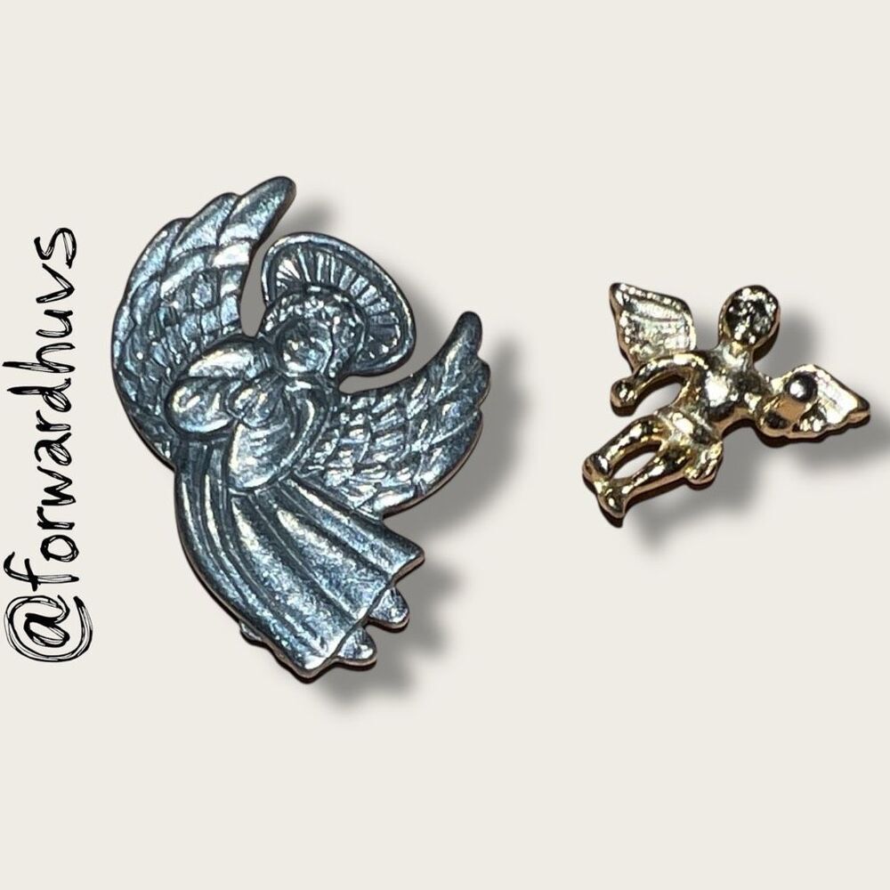 Bundle Sale 3 for $15 | Pair of Angel Pins - Praying Figure & Flying Cherub